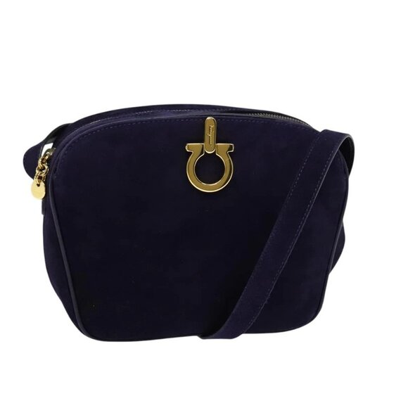 Salvatore Ferragamo Handbags - Salvatore Ferragamo Gancini Shoulder Bag Suede Purple Gold